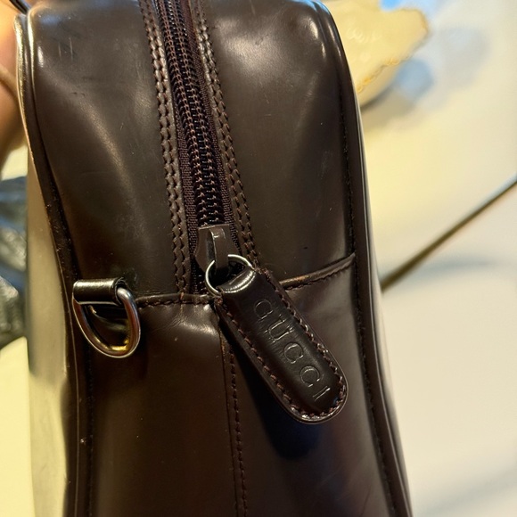 🤎 Vintage Gucci Brown Leather Boston Bag - Oversized Embossed GG Logo - Picture 5 of 12